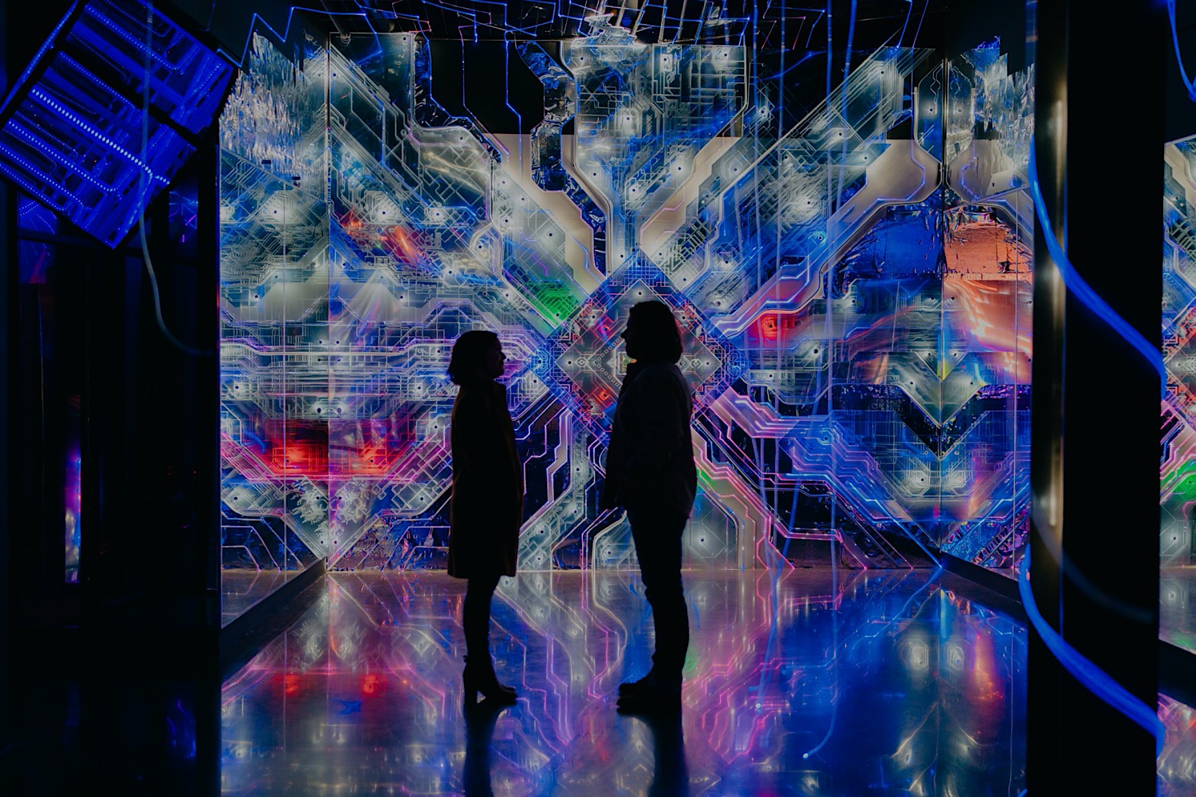ahha-tulsa-museum-downtown-engagement-session-seattle-washington-couple-neon-lights
