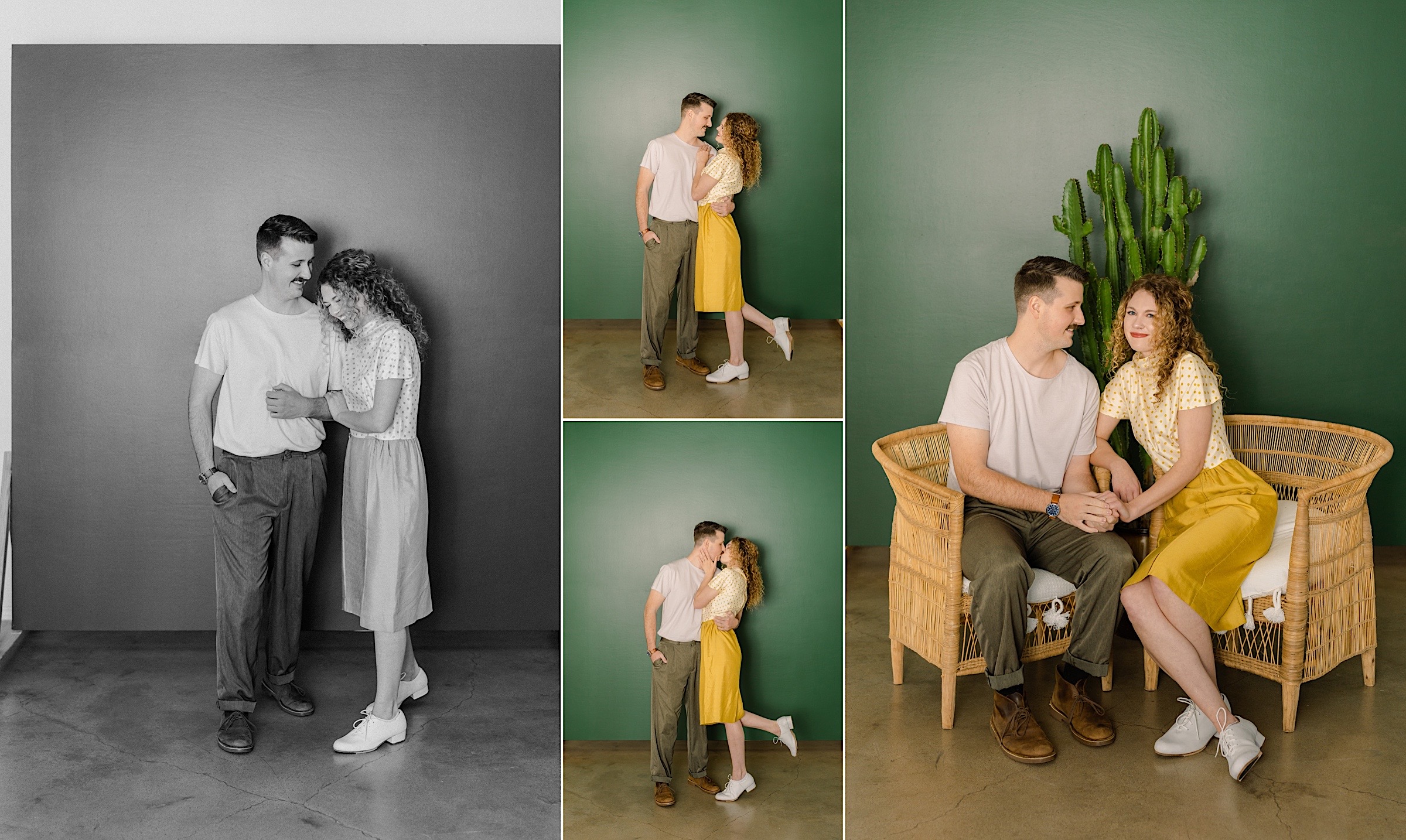 1950s-inspired-engagement-session-studio-photographer-seattle-yellow-polka-dot-dress