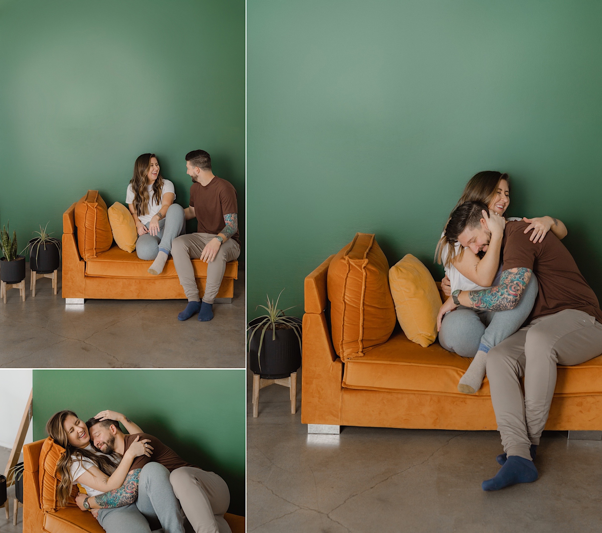 Minimalistic-Studio-Couple-Engagement-Session-White-Tshirts-neutral-charcoal-grey-backdrop-seattle-photographer