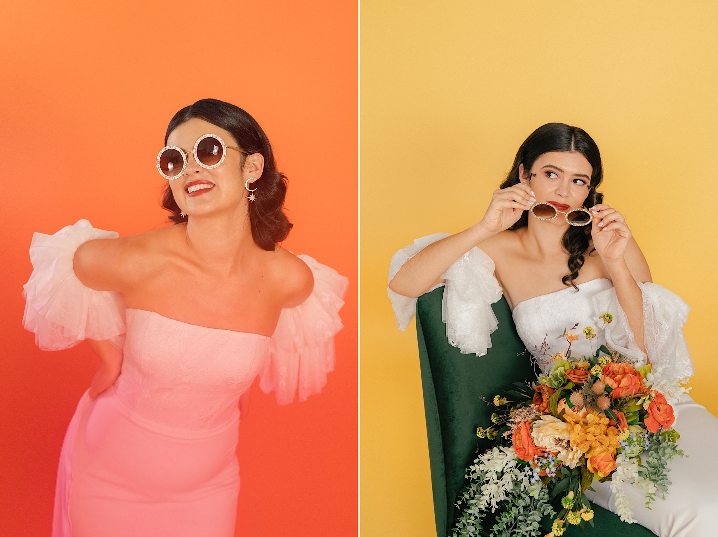 styled-studio-bridal-photos-session-wedding-photographer-colorful-bold-unique-modern-bride-orange-green-yellow-backdrop-color-palette-hipster
