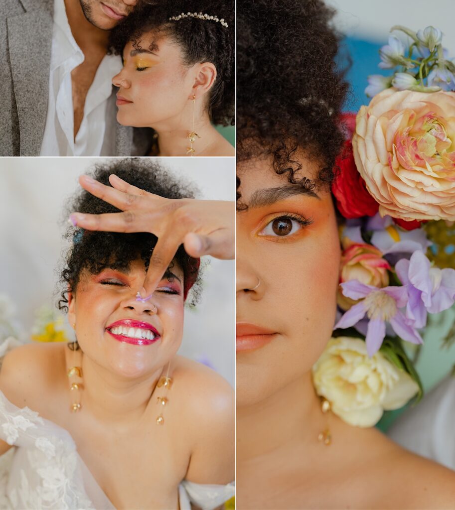 yellow-orange-bridal-makeup-inspired-by-wildflowers-summer-on-black-bride