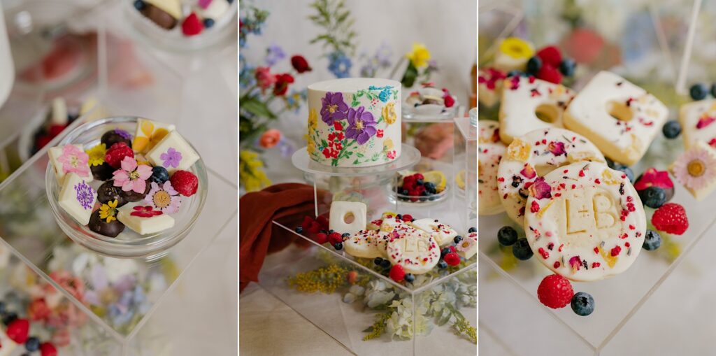 wildflower-inspired-cake-cookies-picnic-spread-colorful